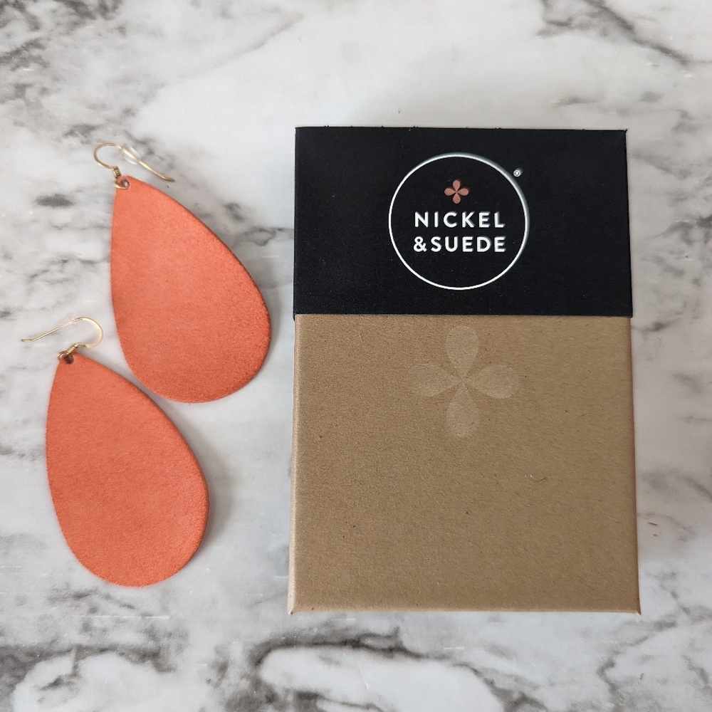 EUC Nickel and Suede Apricot Suede Teardrop Earrings